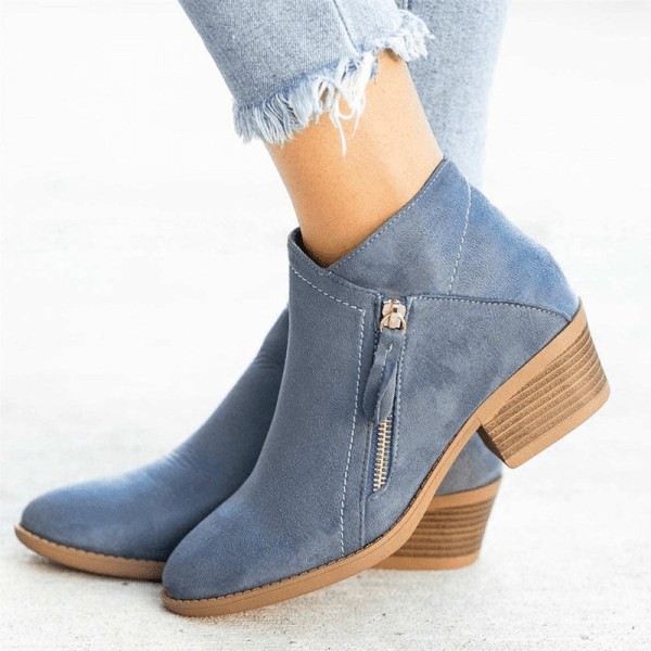 Catherine - Ankle Boots – Side-Zip Design with Low Heel