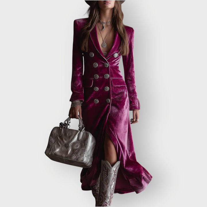 Carol - Luxe Double-Breasted Velvet Maxi Dress