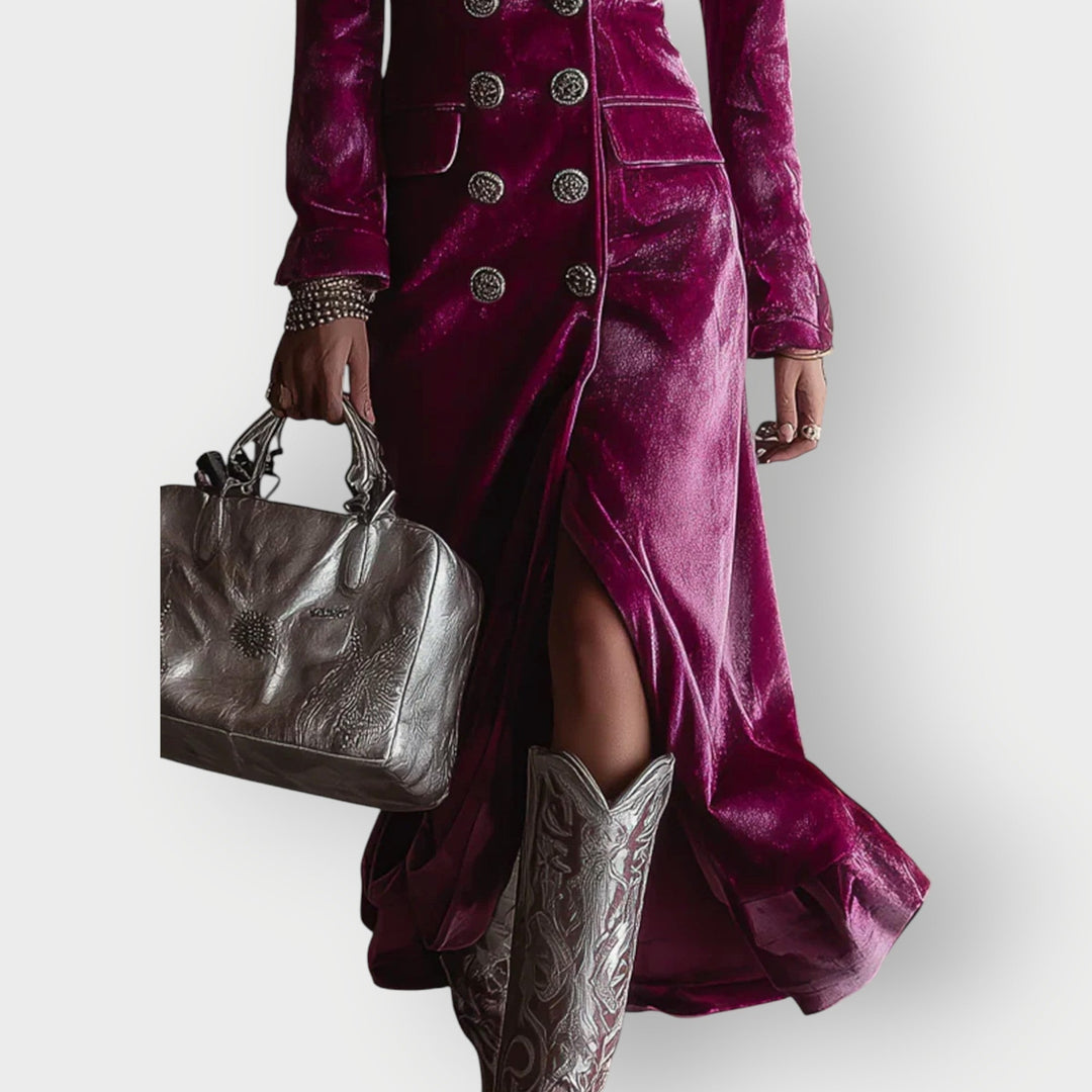 Carol - Luxe Double-Breasted Velvet Maxi Dress