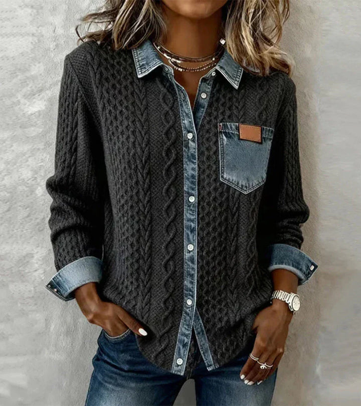 Nora - Patchwork Knit Top with Denim Details