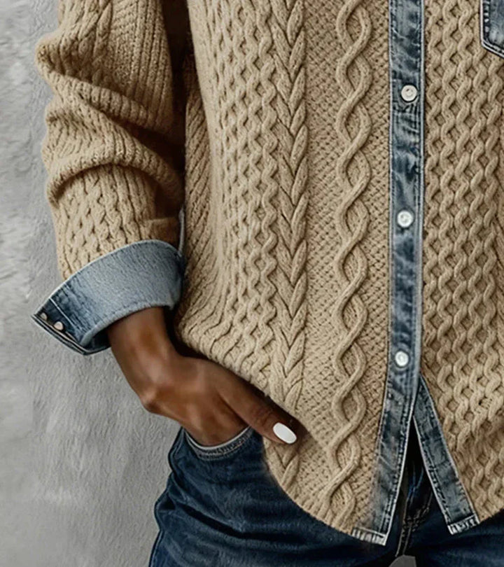 Nora - Patchwork Knit Top with Denim Details