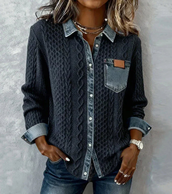 Nora - Patchwork Knit Top with Denim Details