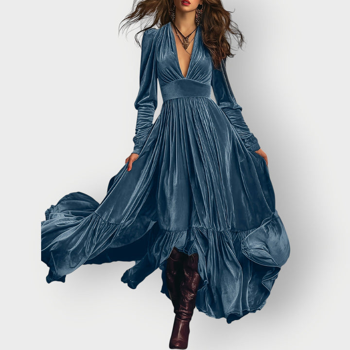 Sharon - Vintage A-Line Velvet Maxi Dress