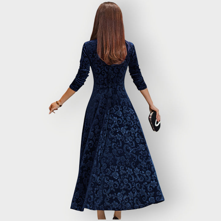 Christina - Vintage-Inspired Jacquard Velvet Midi Dress