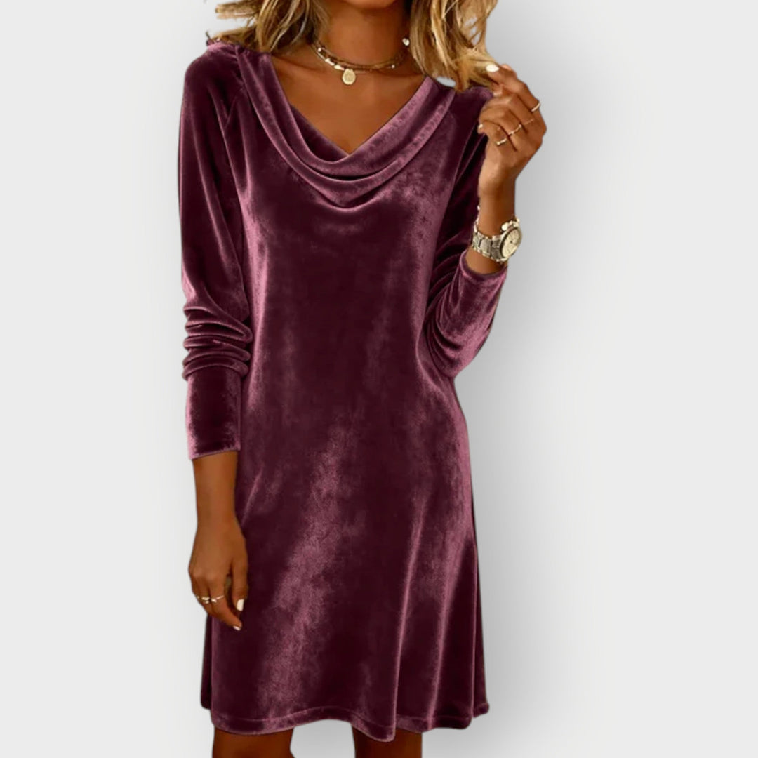 Mary - Elegant Drape Neck Velvet Dress
