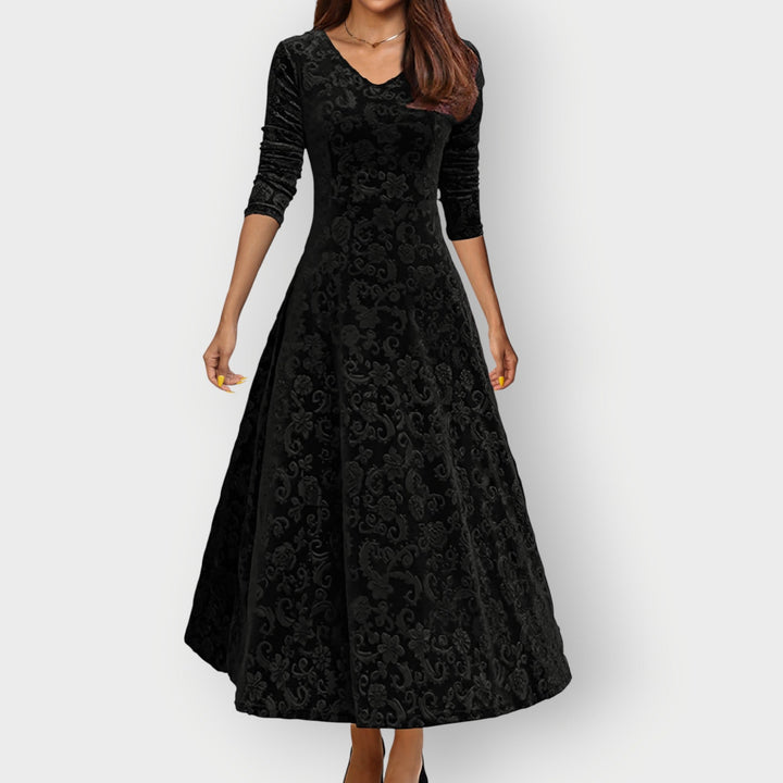Christina - Vintage-Inspired Jacquard Velvet Midi Dress
