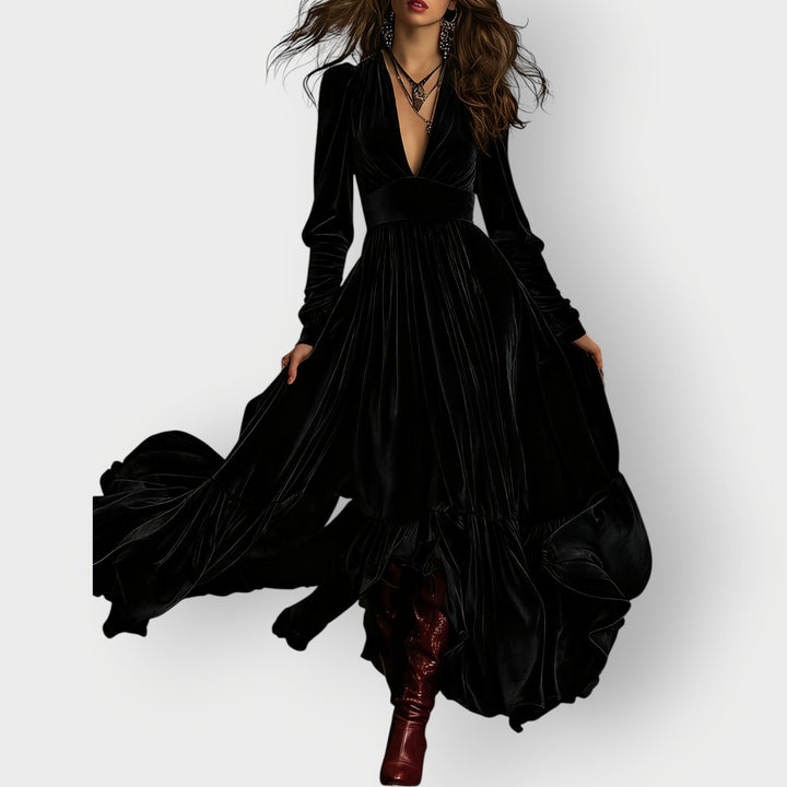 Sharon - Vintage A-Line Velvet Maxi Dress