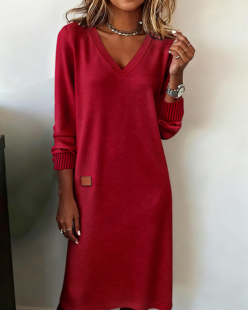 Stylish sweater dress with a V-neck