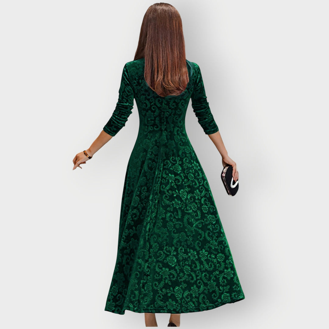 Christina - Vintage-Inspired Jacquard Velvet Midi Dress