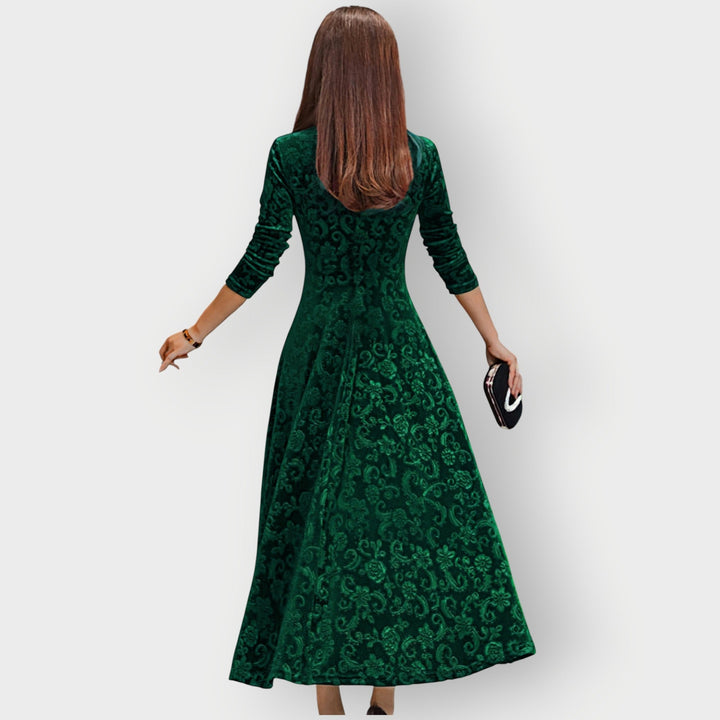 Christina - Vintage-Inspired Jacquard Velvet Midi Dress
