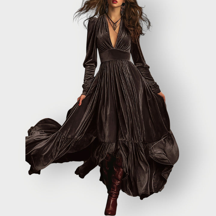 Sharon - Vintage A-Line Velvet Maxi Dress