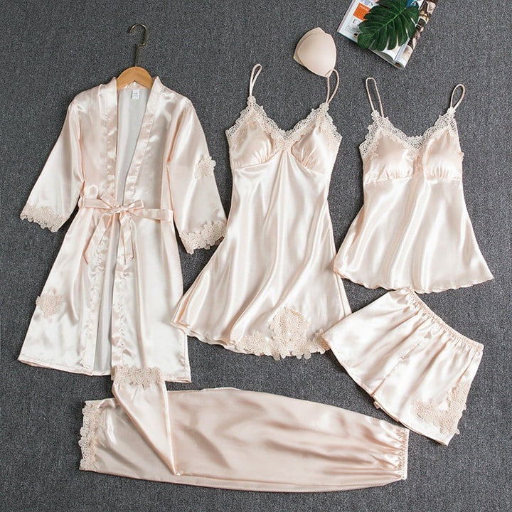 Judith - 5-Piece Silk Lace Nightwear Set