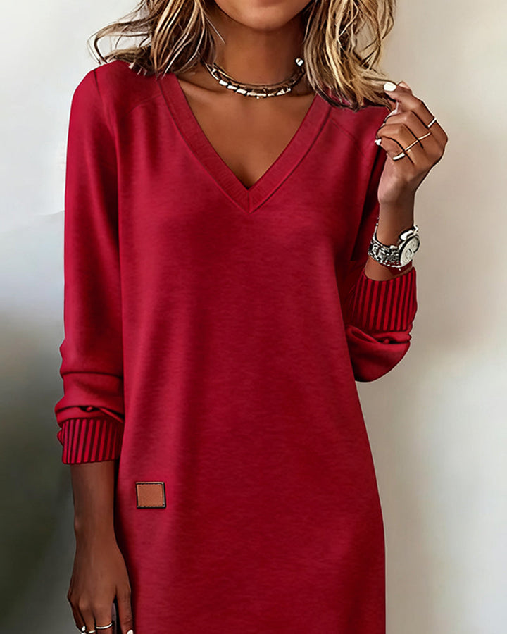 Stylish sweater dress with a V-neck