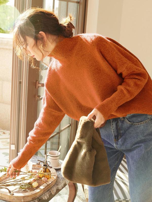 Mary - High Neck Loose Pullover Sweater