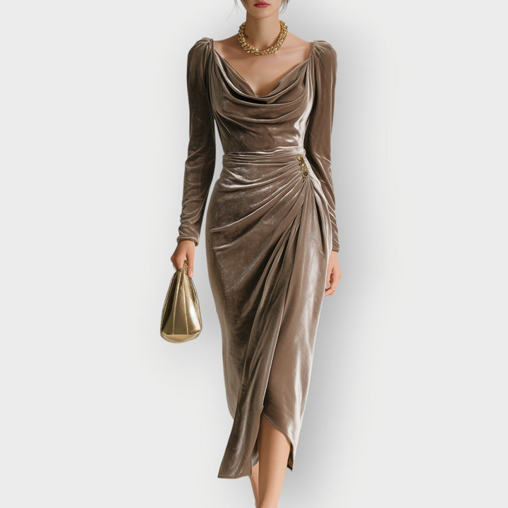 Anna - Luxe Velvet Draped Evening Dress