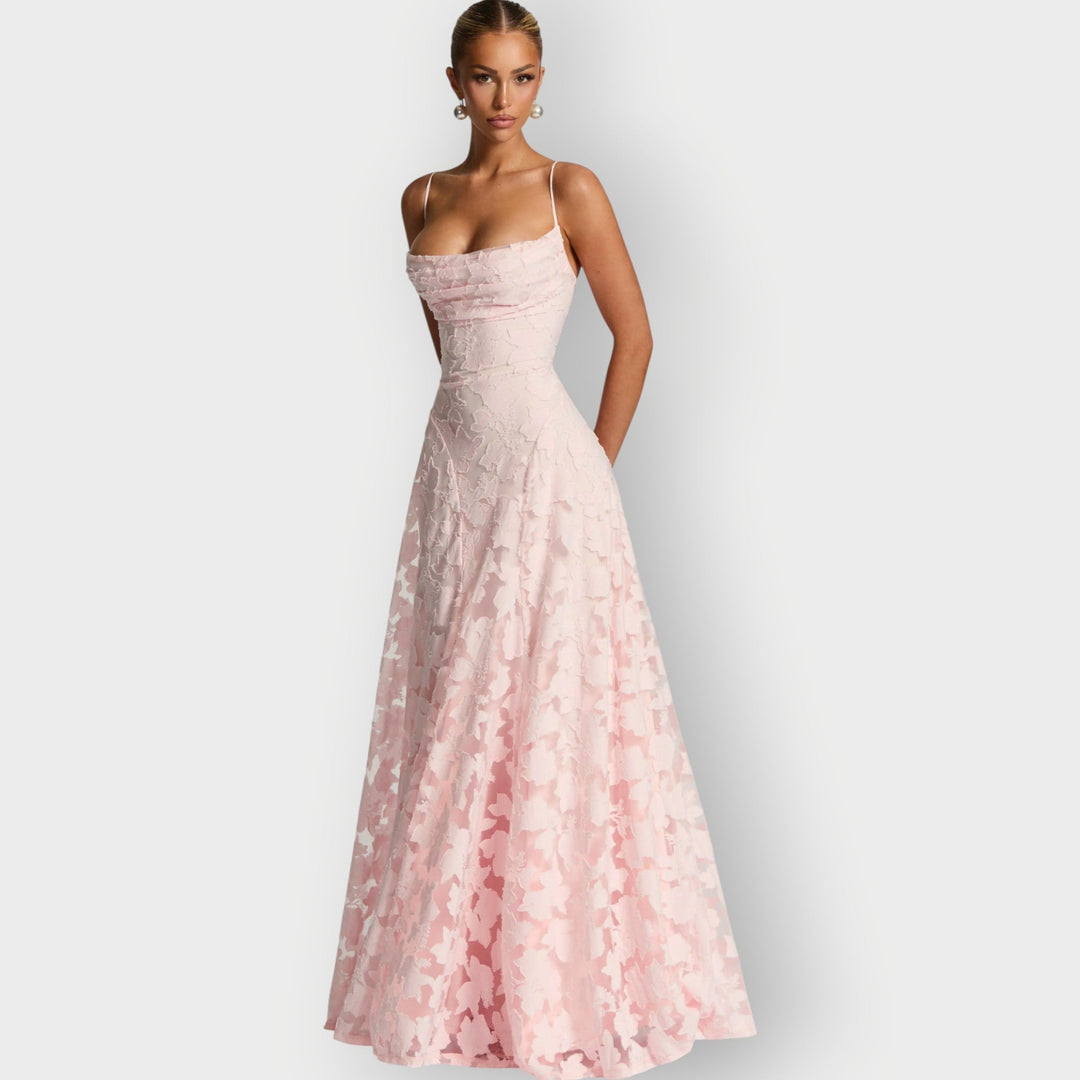 Carol - Elegant Strapless Floral Evening Velvet Gown