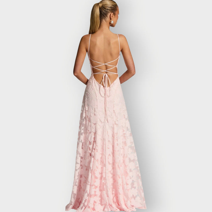 Carol - Elegant Strapless Floral Evening Velvet Gown