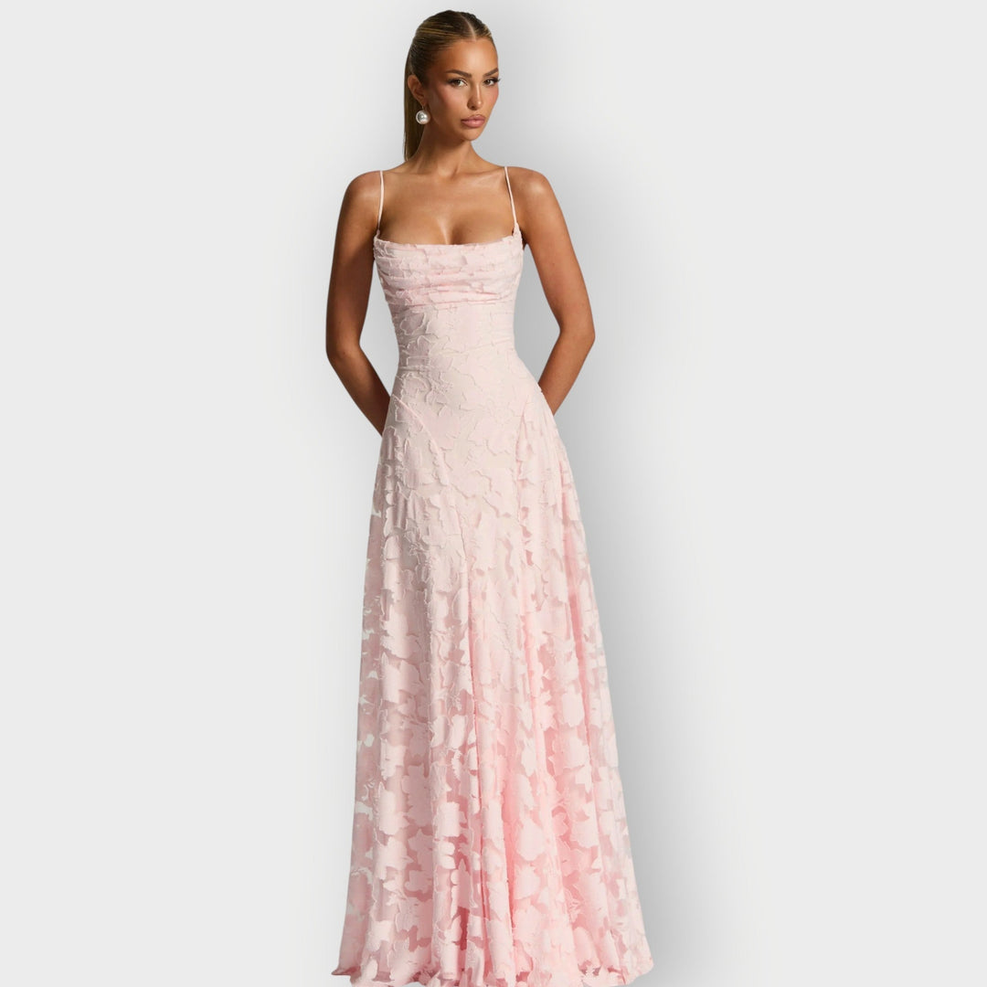 Carol - Elegant Strapless Floral Evening Velvet Gown