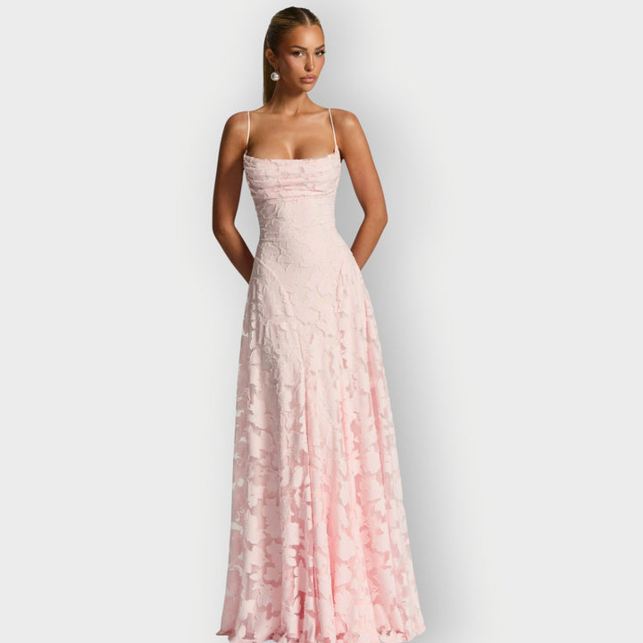Carol - Elegant Strapless Floral Evening Velvet Gown