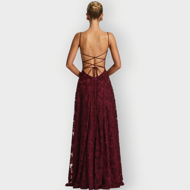 Carol - Elegant Strapless Floral Evening Velvet Gown