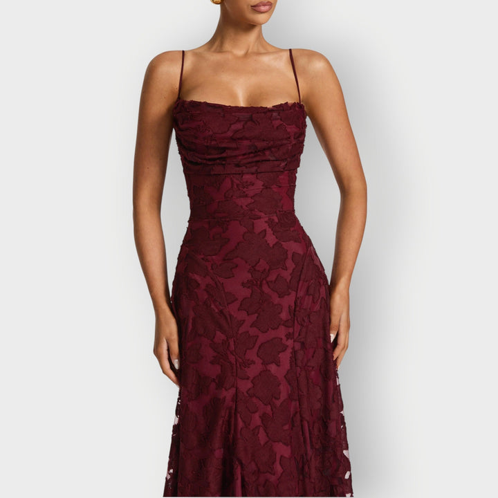 Carol - Elegant Strapless Floral Evening Velvet Gown