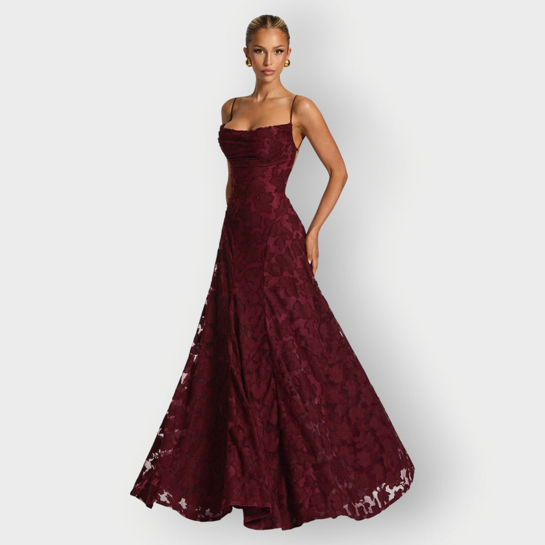Carol - Elegant Strapless Floral Evening Velvet Gown