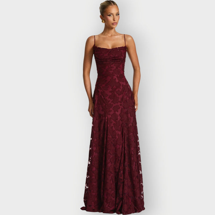 Carol - Elegant Strapless Floral Evening Velvet Gown