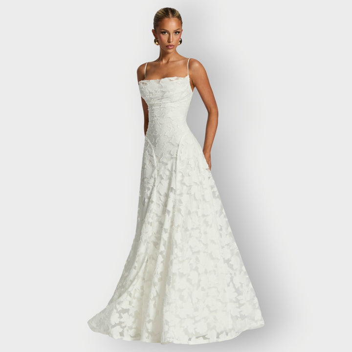 Carol - Elegant Strapless Floral Evening Velvet Gown