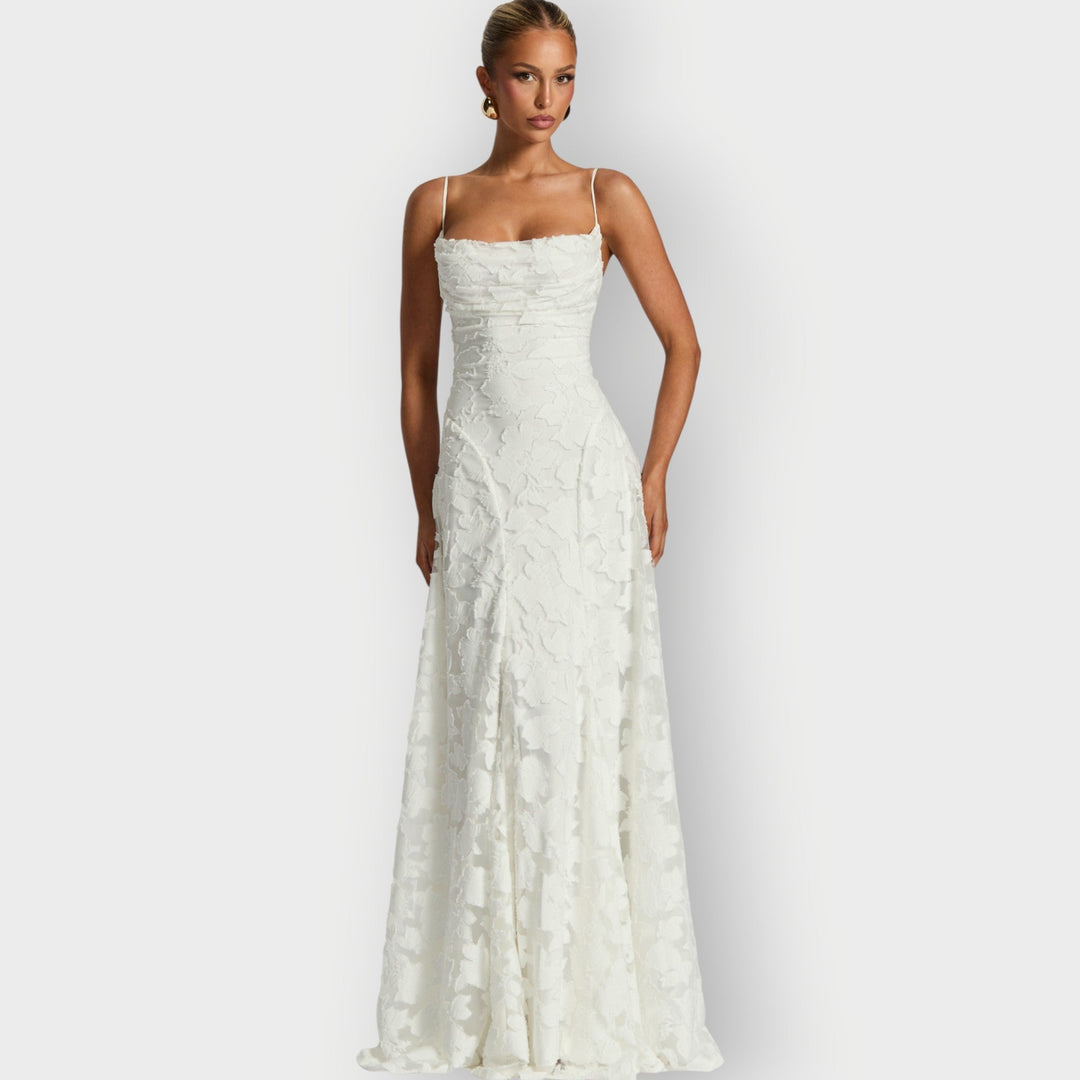 Carol - Elegant Strapless Floral Evening Velvet Gown