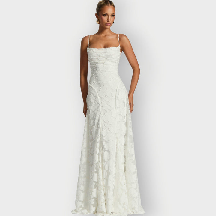 Carol - Elegant Strapless Floral Evening Velvet Gown