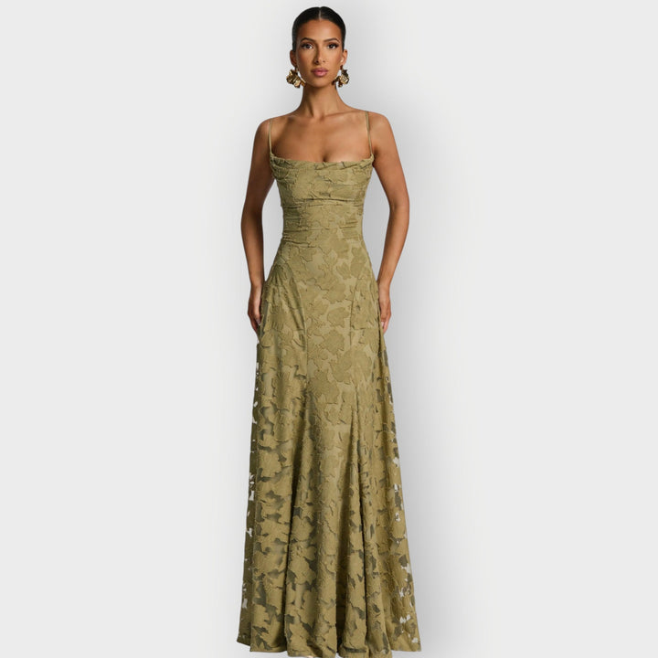 Carol - Elegant Strapless Floral Evening Velvet Gown