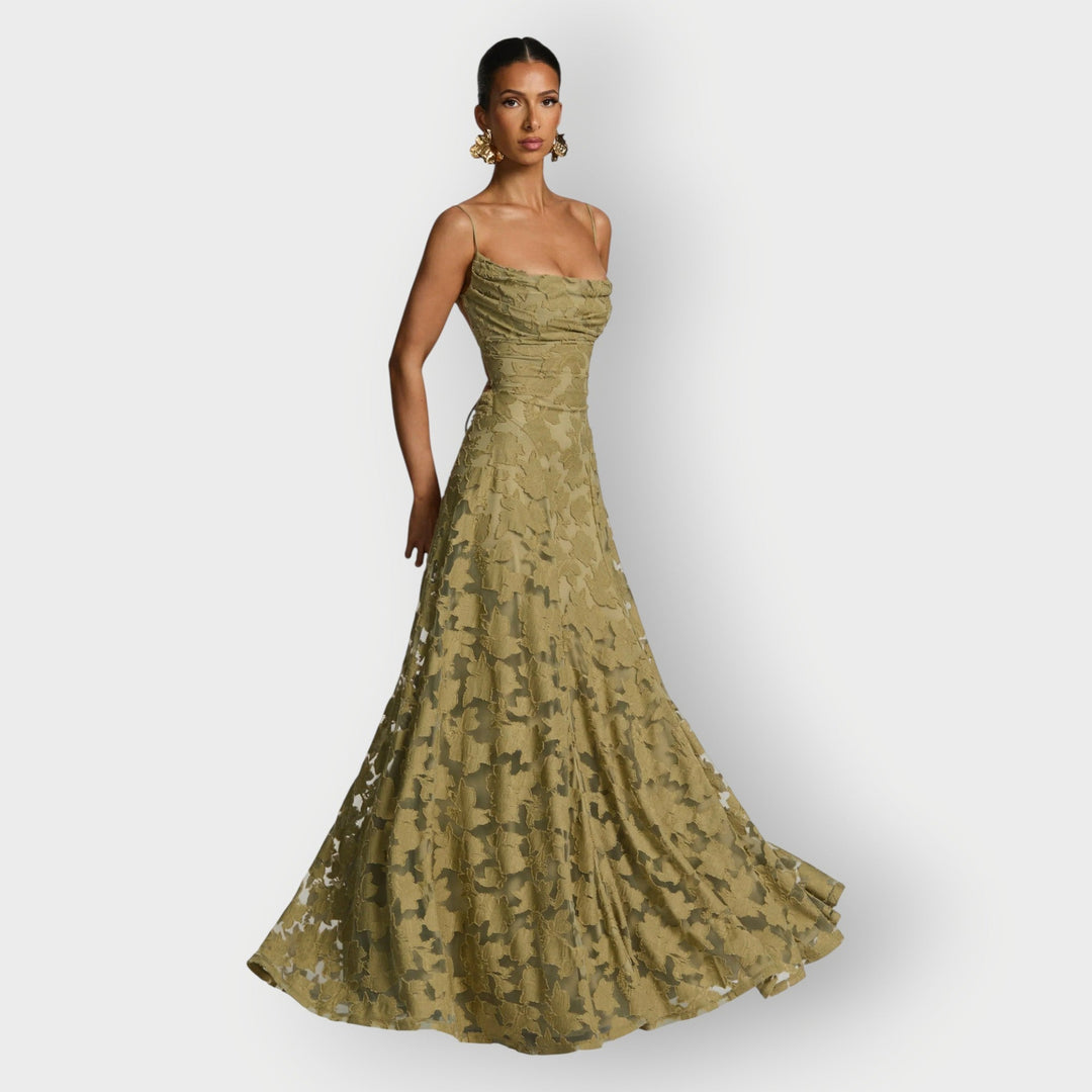 Carol - Elegant Strapless Floral Evening Velvet Gown