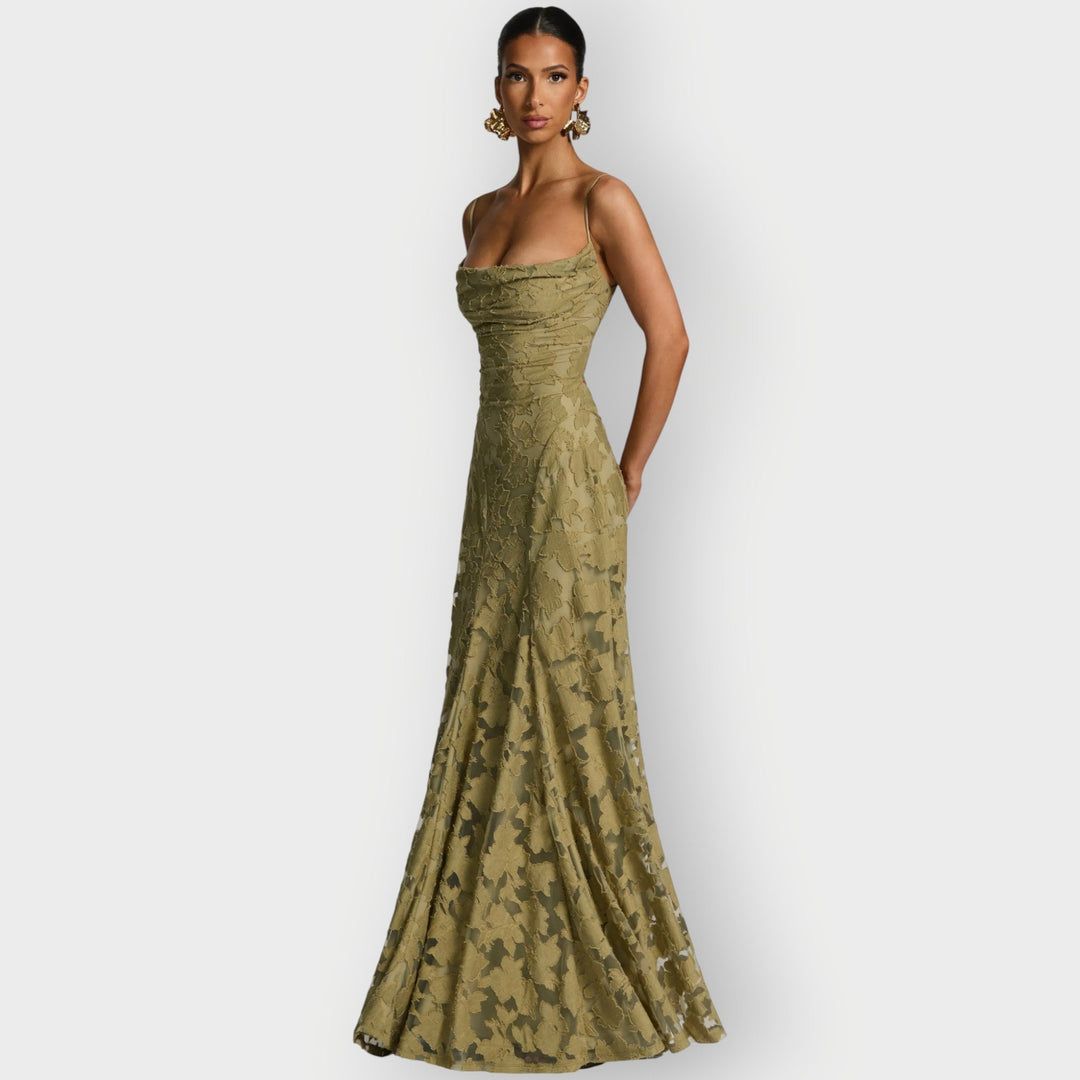 Carol - Elegant Strapless Floral Evening Velvet Gown