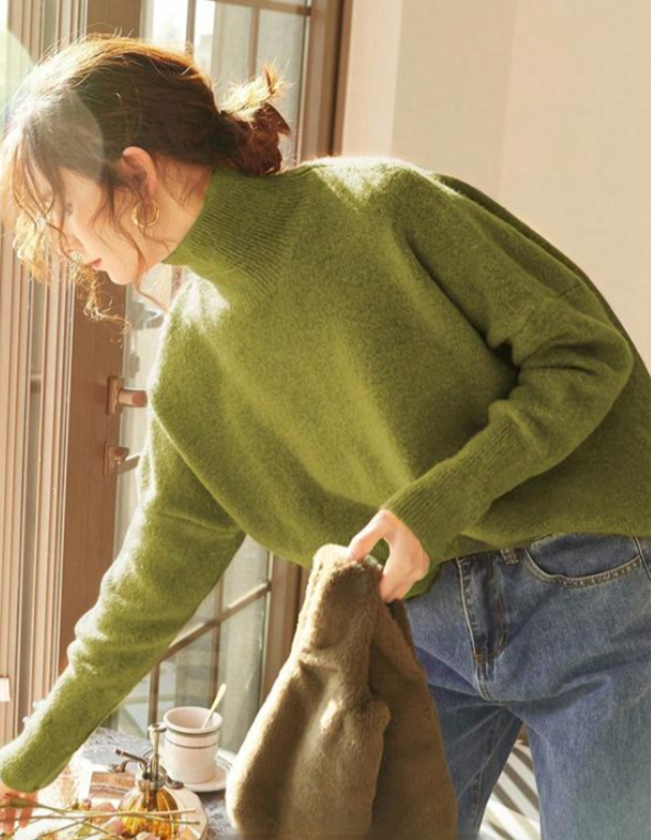 Mary - High Neck Loose Pullover Sweater